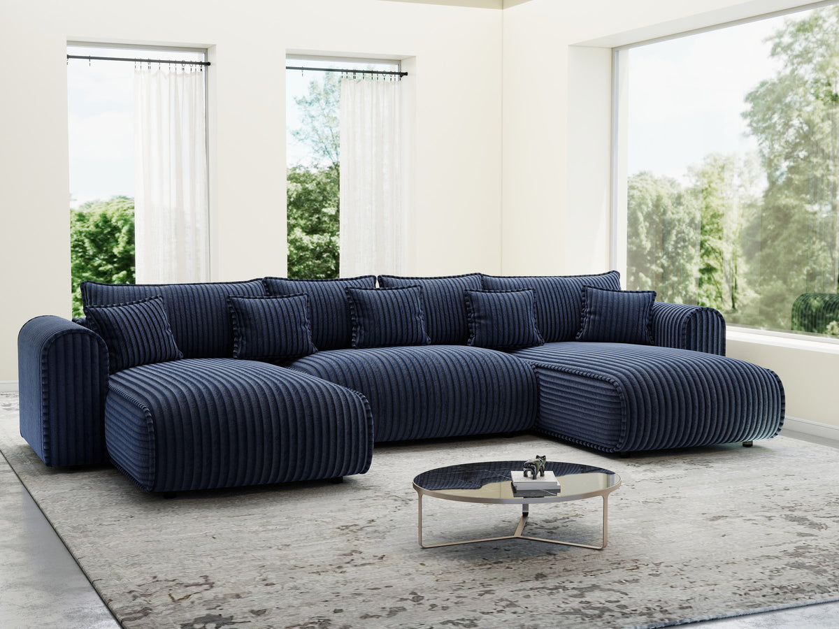 Colțar extensibil dumonde în formă de U cu ladă de depozitare Monaco U Tilia Albastru 390x190 cm — imagine 9