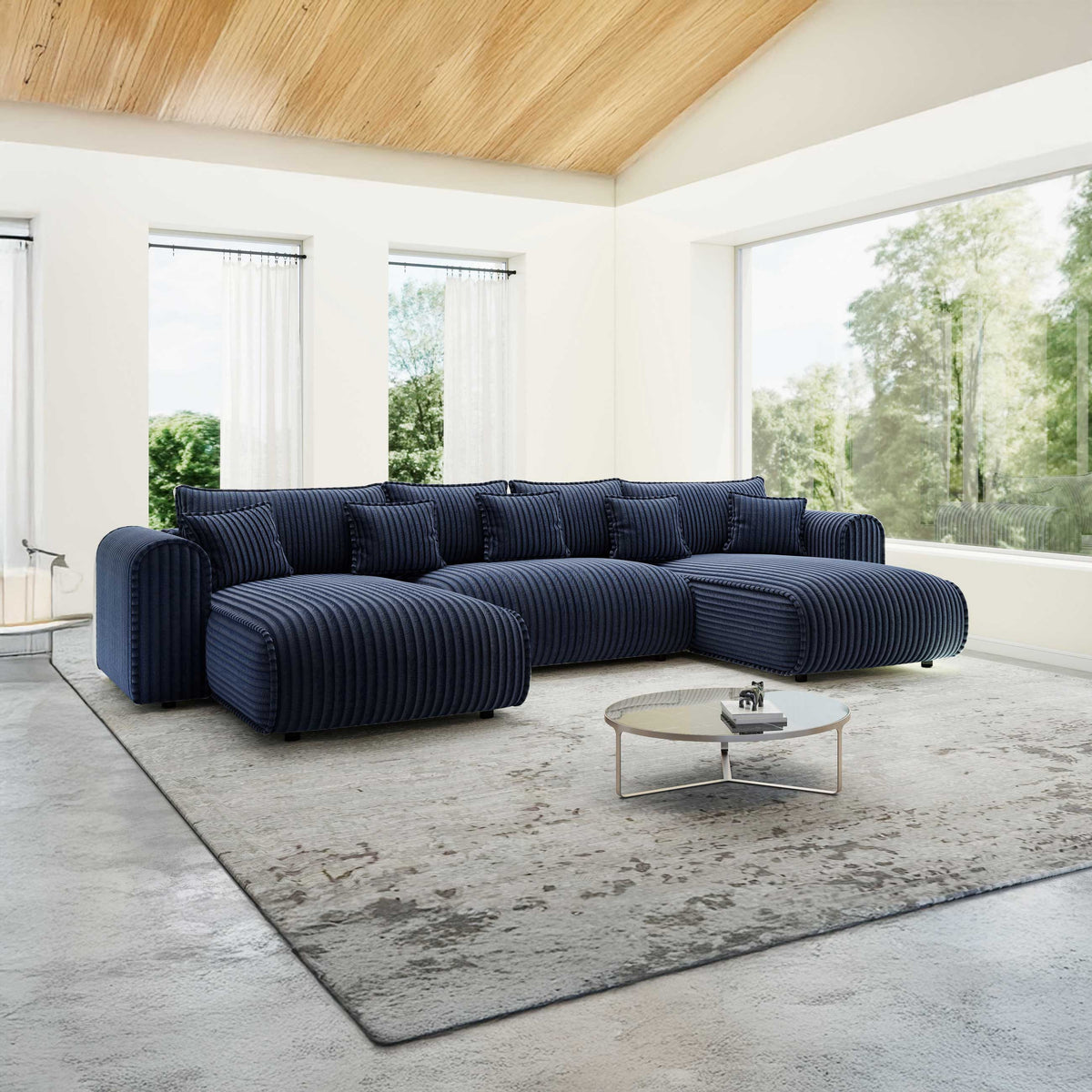 Colțar extensibil dumonde în formă de U cu ladă de depozitare Monaco U Tilia Albastru 390x190 cm — imagine principală