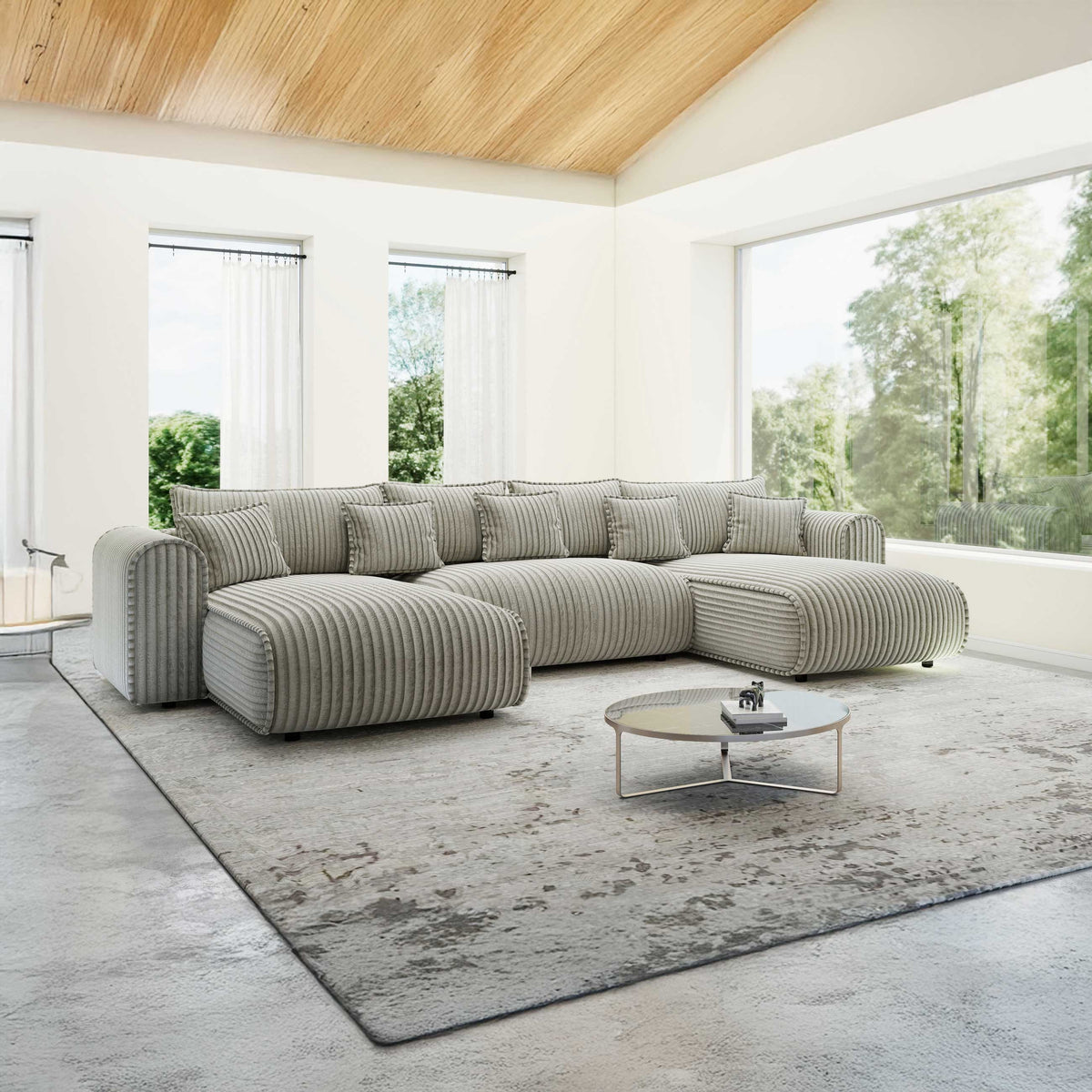 Colțar extensibil dumonde în formă de U cu ladă de depozitare Monaco U Tilia Bej 390x190 cm — imagine principală