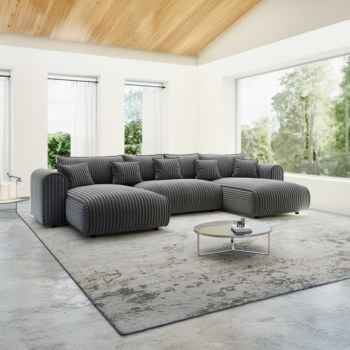 Colțar extensibil dumonde în formă de U cu ladă de depozitare Monaco U Tilia Grafit 390x190 cm — imagine principală