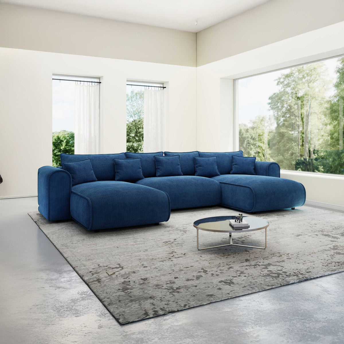 Colțar extensibil dumonde în formă de U cu ladă de depozitare Monaco U Zoom Albastru 390x190 cm — imagine principală