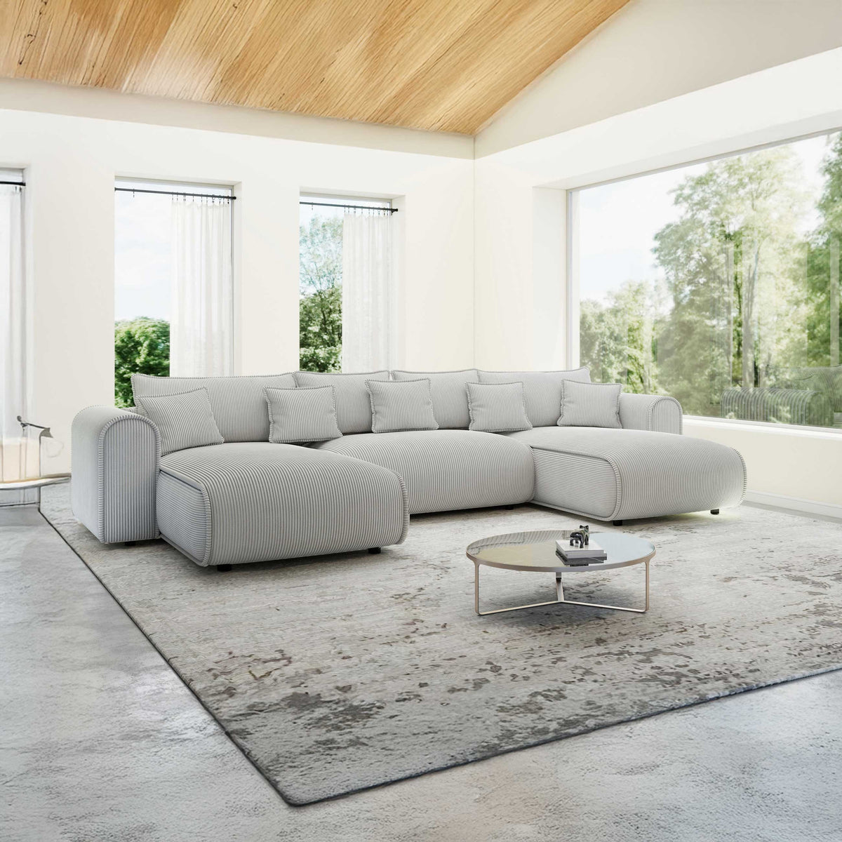 Colțar extensibil dumonde în formă de U cu ladă de depozitare Monaco U Zoom Pearl 390x190 cm — imagine principală