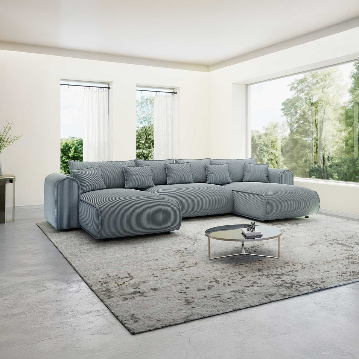 Colțar extensibil dumonde în formă de U cu ladă de depozitare Monaco U Zoom Gri 390x190 cm — imagine principală