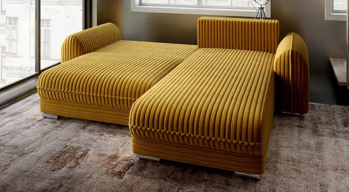 Colțar extensibil dumonde cu ladă de depozitare si sezut confortabil din spuma HR, Denver Ambience Mustar 275x185 cm II Fabrica