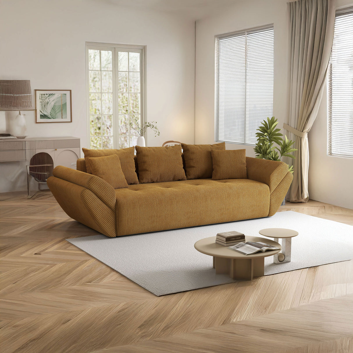 Canapea extensibilă dumonde cu ladă de depozitare si sezut confortabil din spuma HR, Berlin Zoom Mustar 250x100 cm