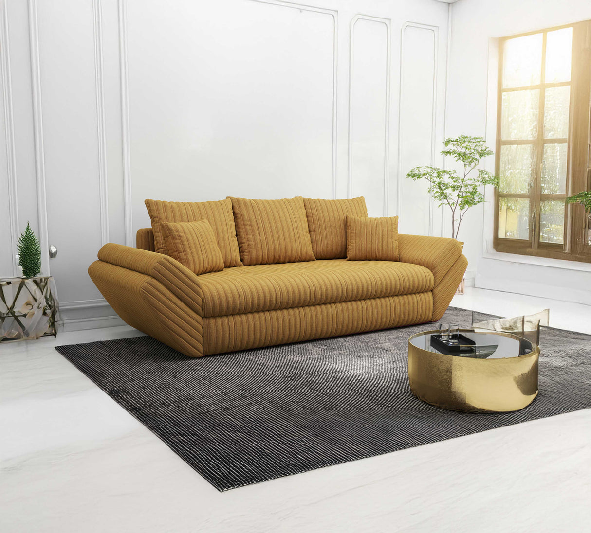 Canapea extensibilă dumonde cu ladă de depozitare si sezut confortabil din spuma HR, Loana Ambience Mustar 250x100 cm Fabrica