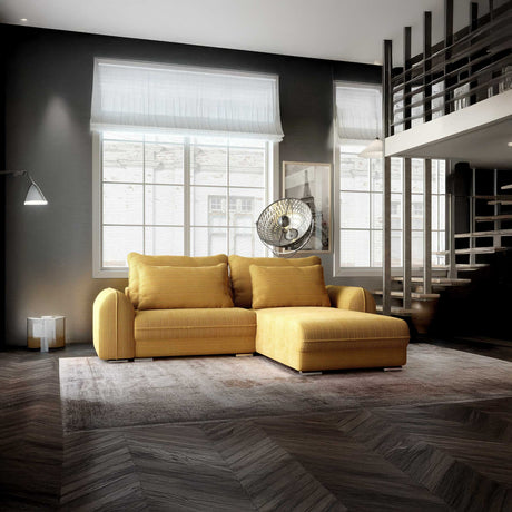 Colțar extensibil dumonde cu ladă de depozitare si sezut confortabil din spuma HR, Denver Zoom Mustar 275x185 cm II Fabrica
