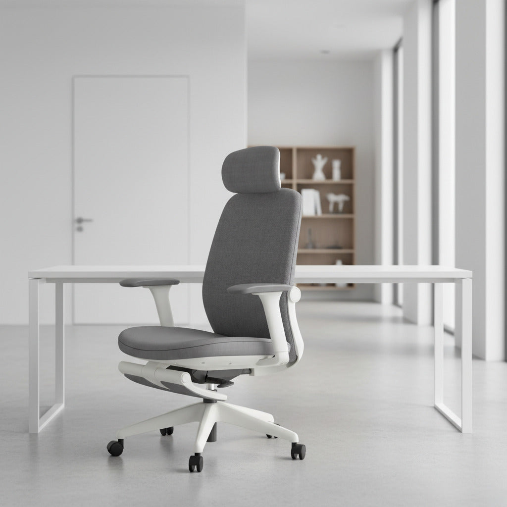 Scaun ergonomic profesional modern Senda dumonde, tetiera reglabila 2D, cotiere reglabile 3D ultra moi, mecanism multifunctional inclinare/blocare, suport picioare, gri