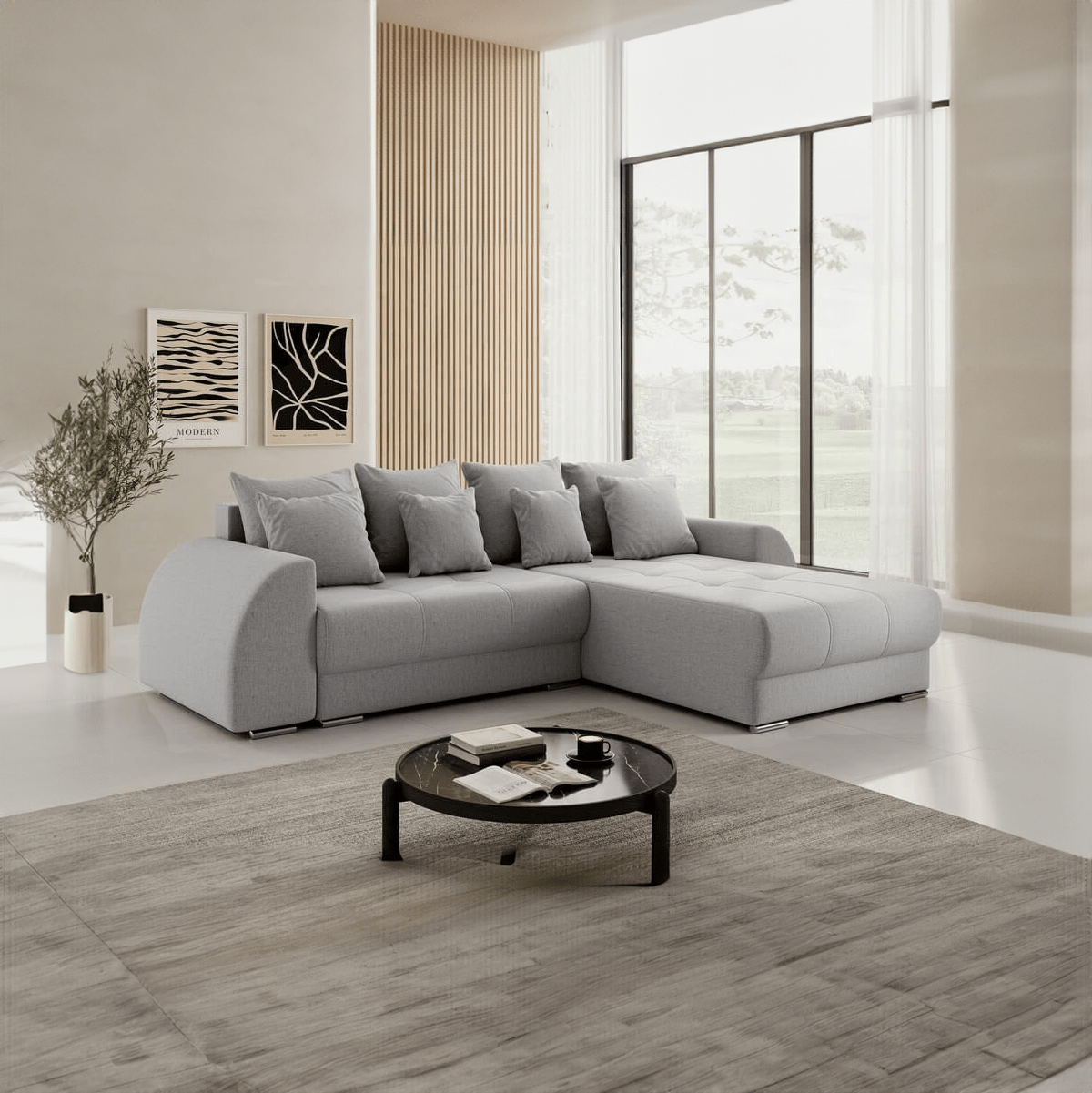 Colțar extensibil dumonde cu ladă de depozitare si sezut confortabil din spuma HR, Verona Grey II 290x185 cm Fabrica