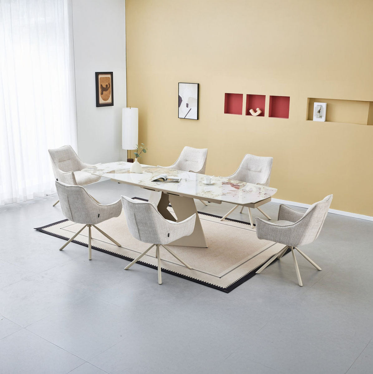 Set masa extensibila dumonde  Brass 180-260x90 cm + 6 scaune Loft 61x64 cm