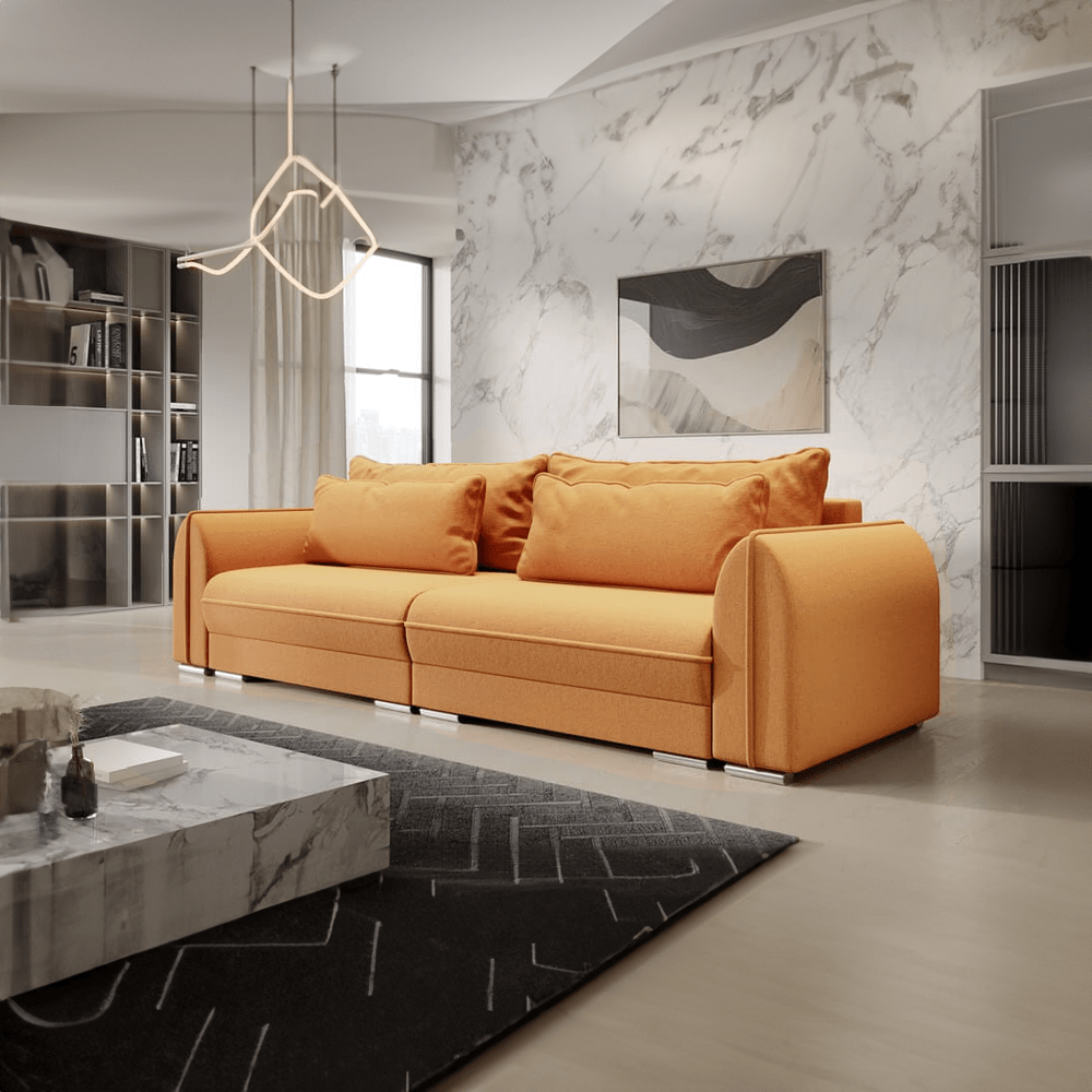 Canapea extensibilă dumonde cu ladă de depozitare si sezut confortabil din spuma HR, Denver Yellow 300x100 cm Fabrica