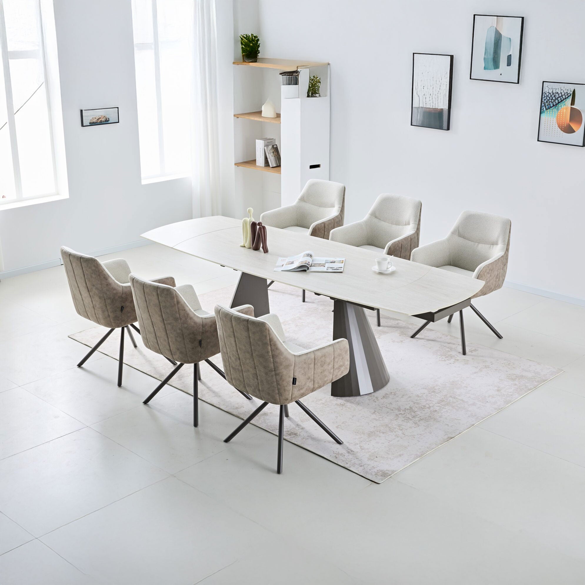 Set masa extensibila dumonde Oslo 180-260x90 cm + 6 scaune Noble 59x65 cm