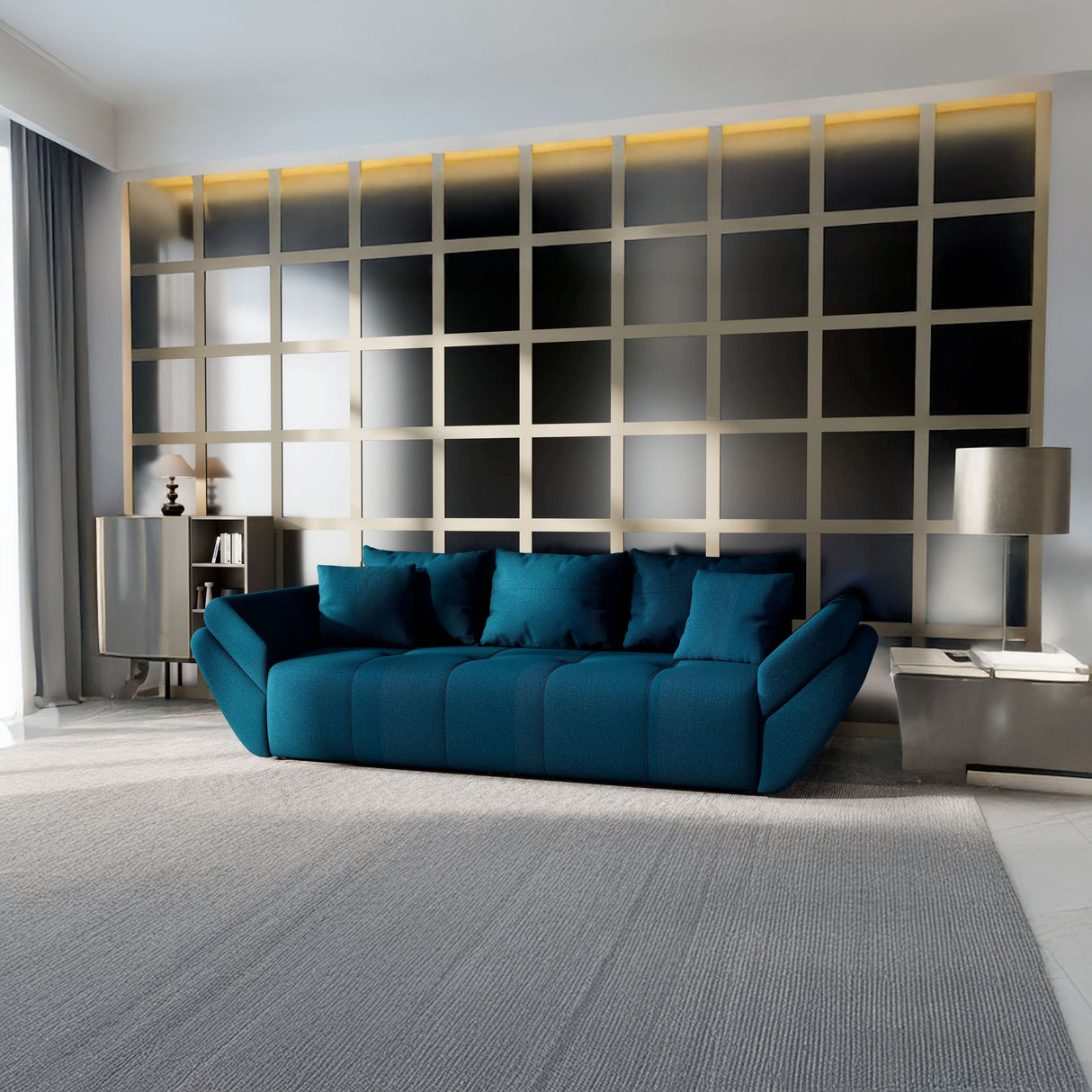 Canapea extensibilă dumonde cu ladă de depozitare si sezut confortabil din spuma HR, Berlin Petrol Green 250x100 cm