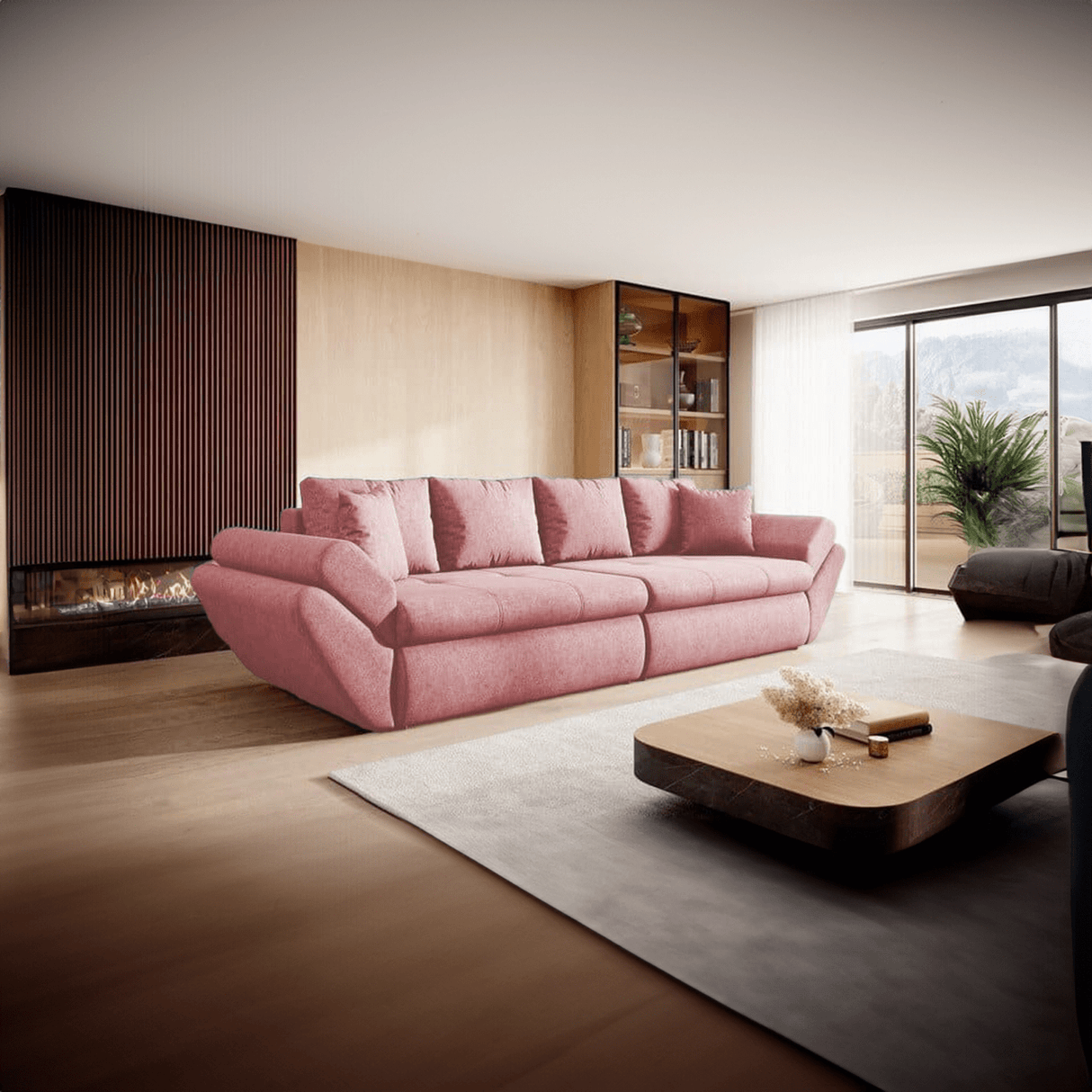 Canapea extensibilă dumonde cu ladă de depozitare si sezut confortabil din spuma HR, Loana Pink 300x100 cm