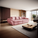 Canapea extensibilă dumonde cu ladă de depozitare si sezut confortabil din spuma HR, Loana Pink 300x100 cm