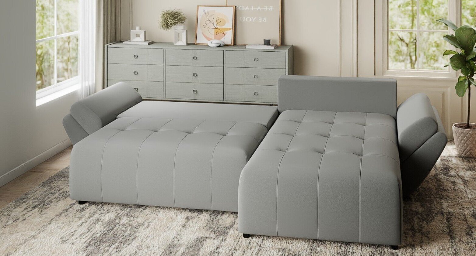 Colțar extensibil dumonde cu ladă de depozitare si sezut confortabil din spuma HR, Berlin Royal Gri 280x185 cm II