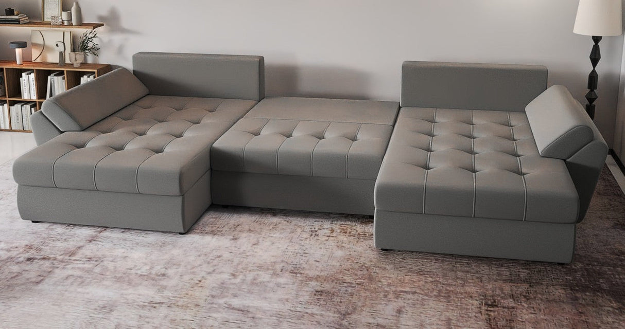 Colțar extensibil dumonde cu ladă de depozitare si sezut confortabil din spuma HR, Loana Royal Gri U 355x185 cm Fabrica