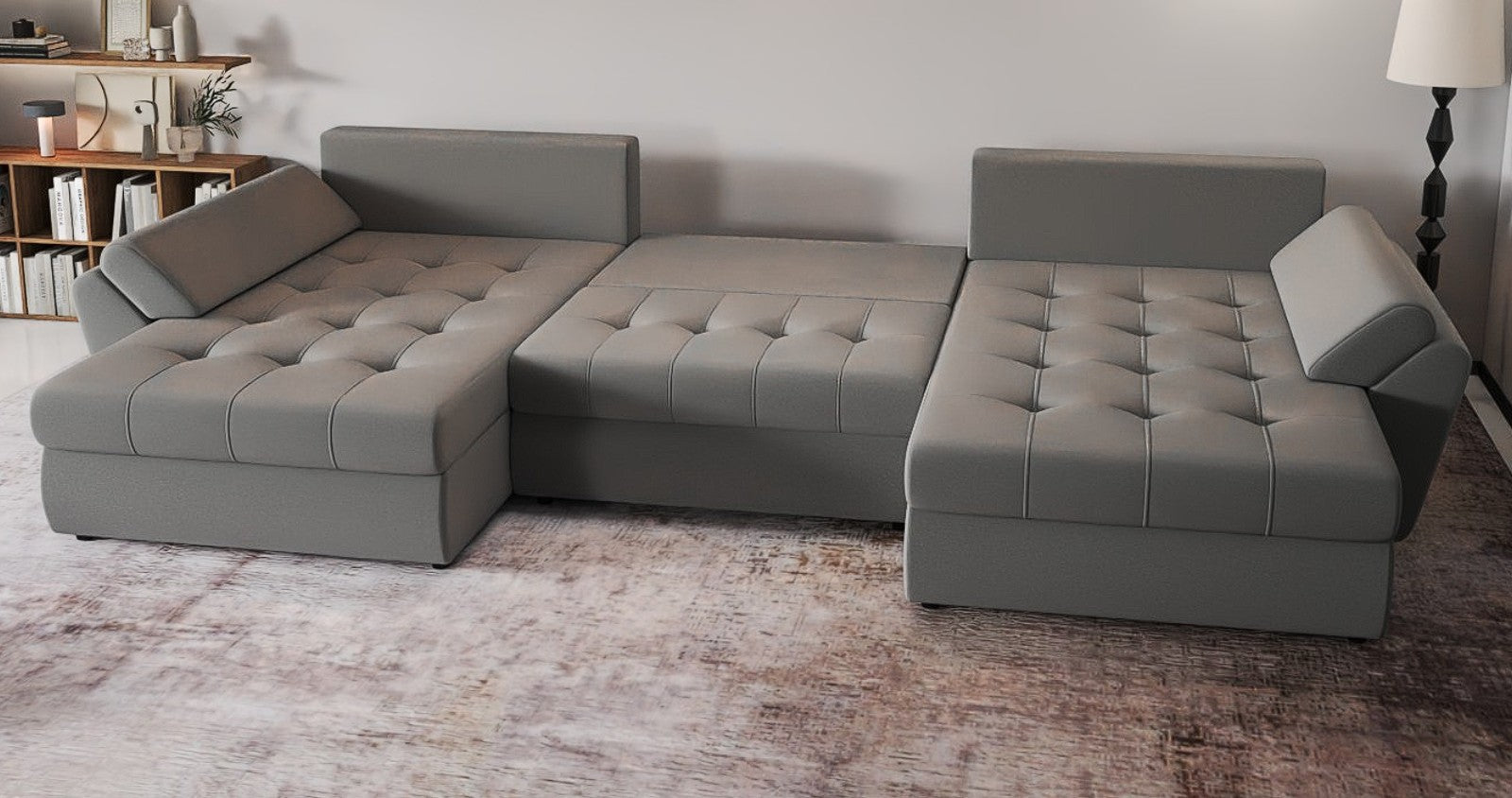 Colțar extensibil dumonde cu ladă de depozitare si sezut confortabil din spuma HR, Loana Royal Gri U 355x185 cm Fabrica