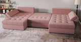 Colțar extensibil dumonde cu ladă de depozitare si sezut confortabil din spuma HR, Loana Royal Roz U 355x185 cm Fabrica