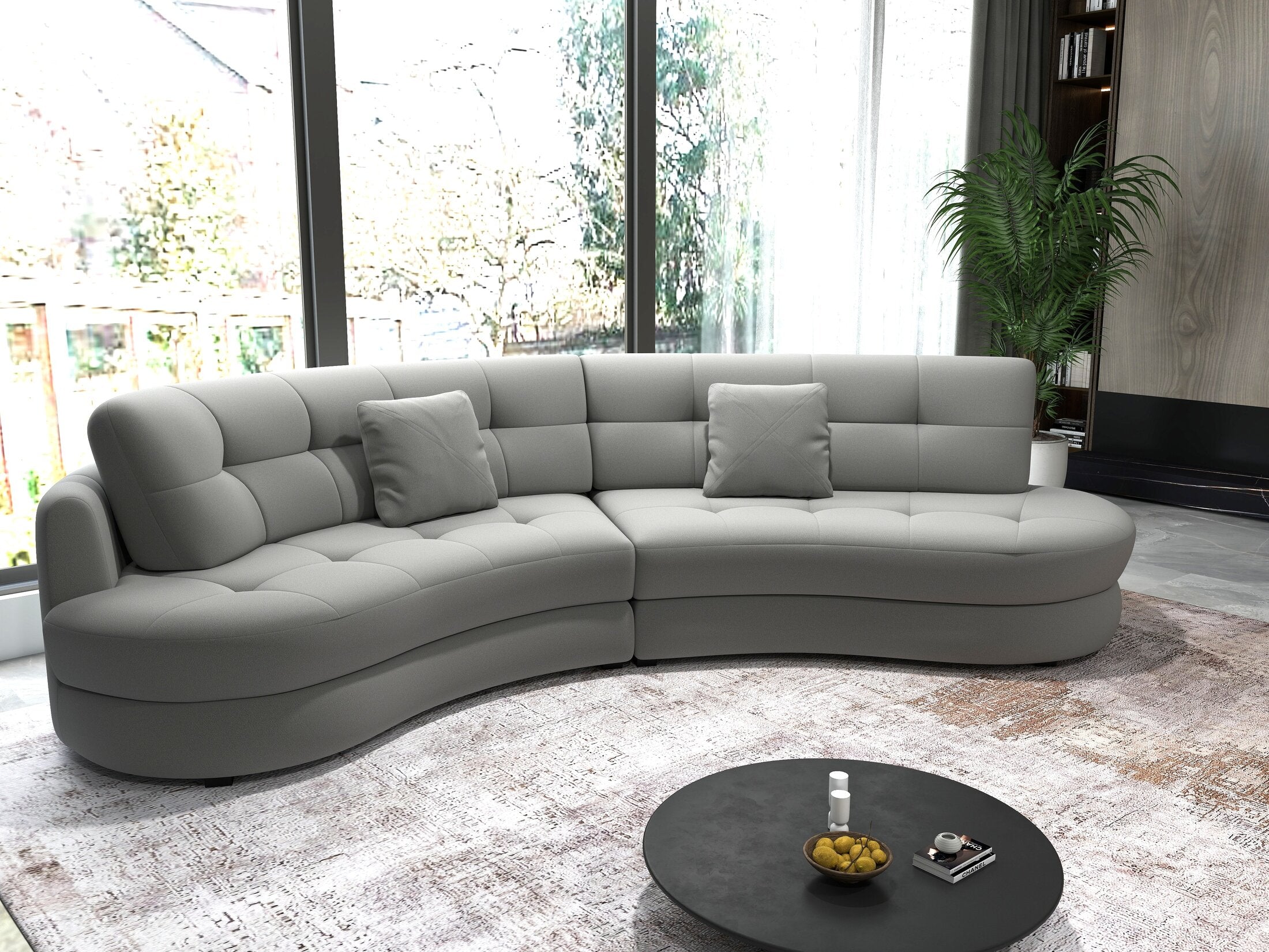 Canapea semirotunda dumonde cu șezut confortabil din spumă HR, Roma  Royal Gri 300x160 cm