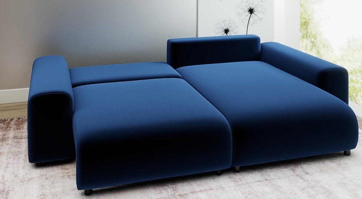 Colțar extensibil dumonde cu ladă de depozitare și șezut confortabil din spumă HR, Luma Royal Albastru Navy 255x168 cm II