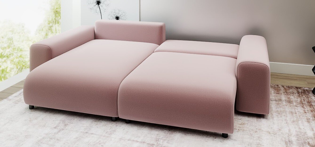 Colțar extensibil dumonde cu ladă de depozitare și șezut confortabil din spumă HR, Luma Royal Roz 255x168 cm