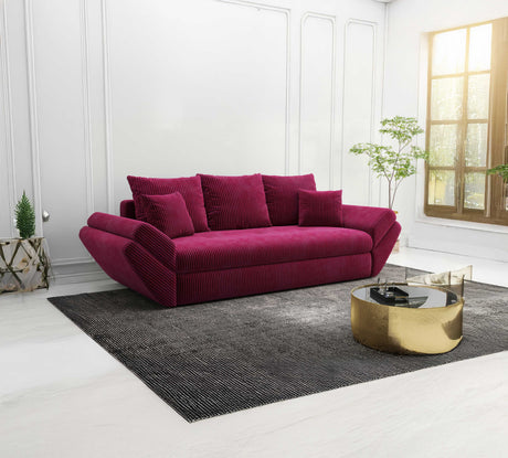 Canapea extensibilă dumonde cu ladă de depozitare si sezut confortabil din spuma HR, Loana Zoom Rosu 250x100 cm Fabrica