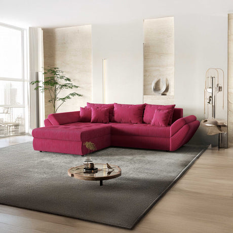 Colțar extensibil dumonde cu ladă de depozitare si sezut confortabil din spuma HR, Loana Bordeaux Zoom 270x185 cm Fabrica