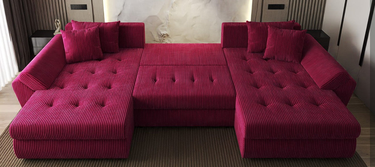 Colțar extensibil dumonde cu ladă de depozitare si sezut confortabil din spuma HR, Loana U Bordeaux Zoom 355x185 cm Fabrica