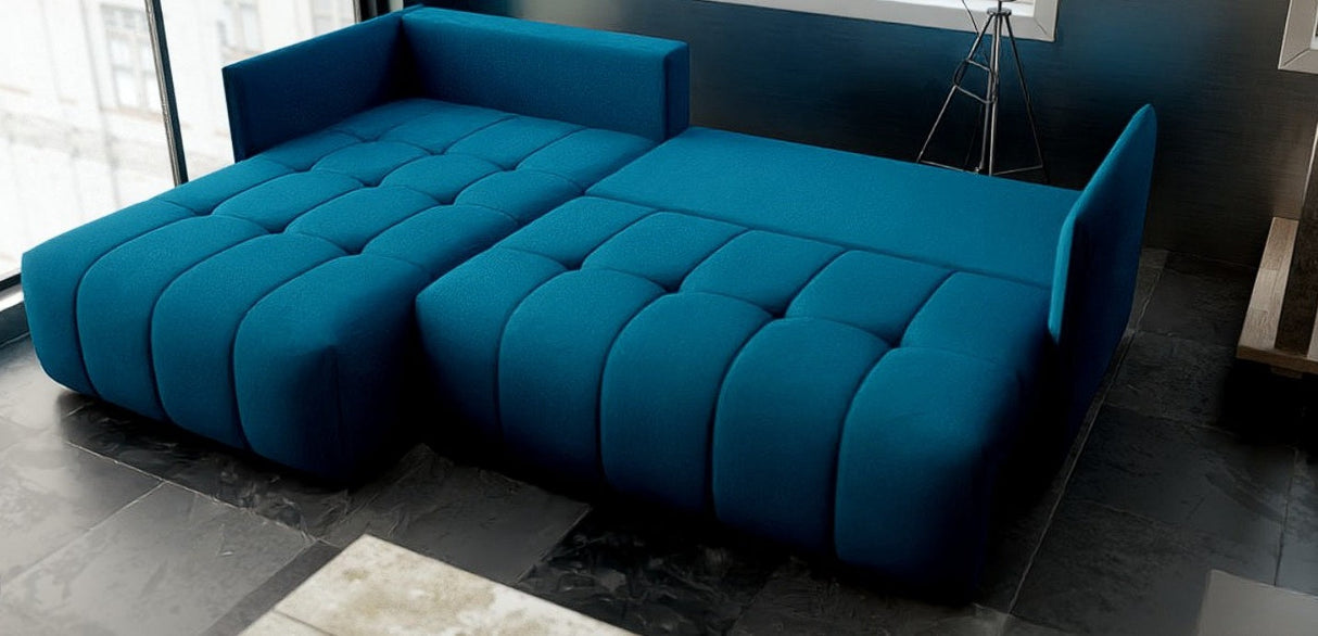 Colțar extensibil dumonde cu ladă de depozitare si sezut confortabil din spuma HR, Malta Verde Petrol 235x185 cm Fabrica
