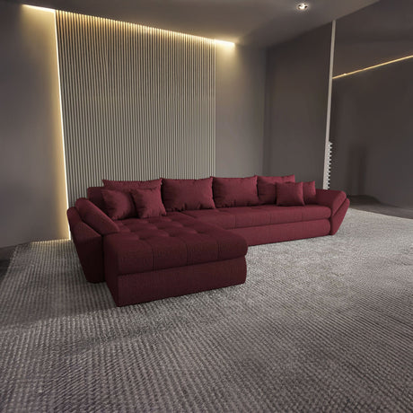 Colțar extensibil dumonde cu ladă de depozitare si sezut confortabil din spuma HR, Loana XL Enjoy Rosu 335x185 cm Fabrica