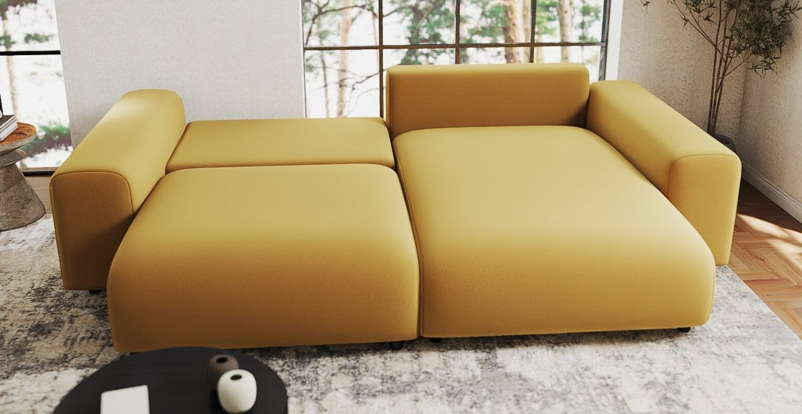 Colțar extensibil dumonde cu ladă de depozitare si sezut confortabil din spuma HR, Sarina Royal Mustar 255x168 cm II