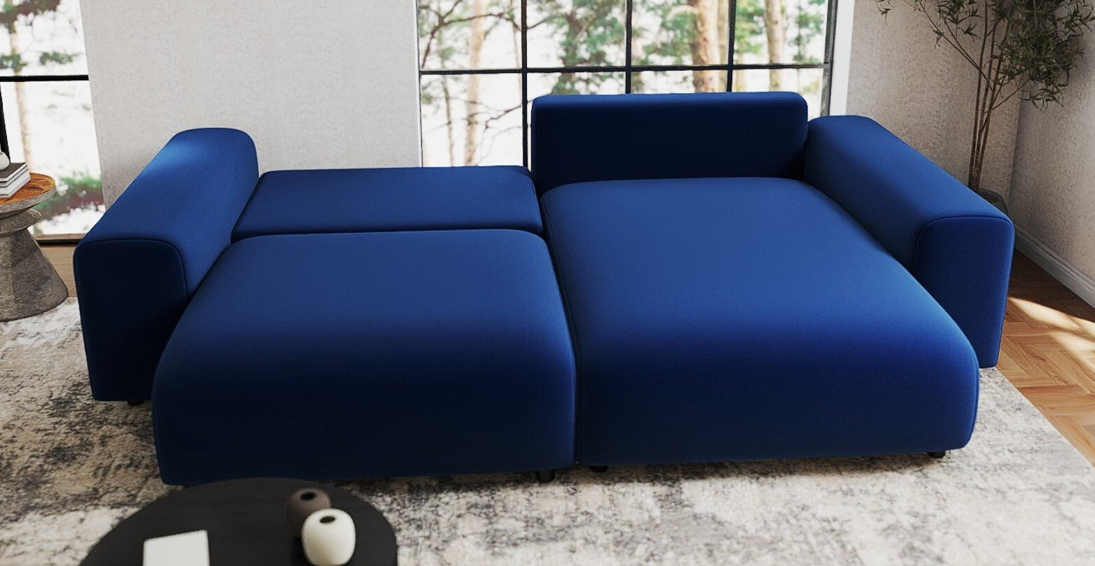 Colțar extensibil dumonde cu ladă de depozitare si sezut confortabil din spuma HR, Sarina Royal Albastru Navy 255x168 cm II