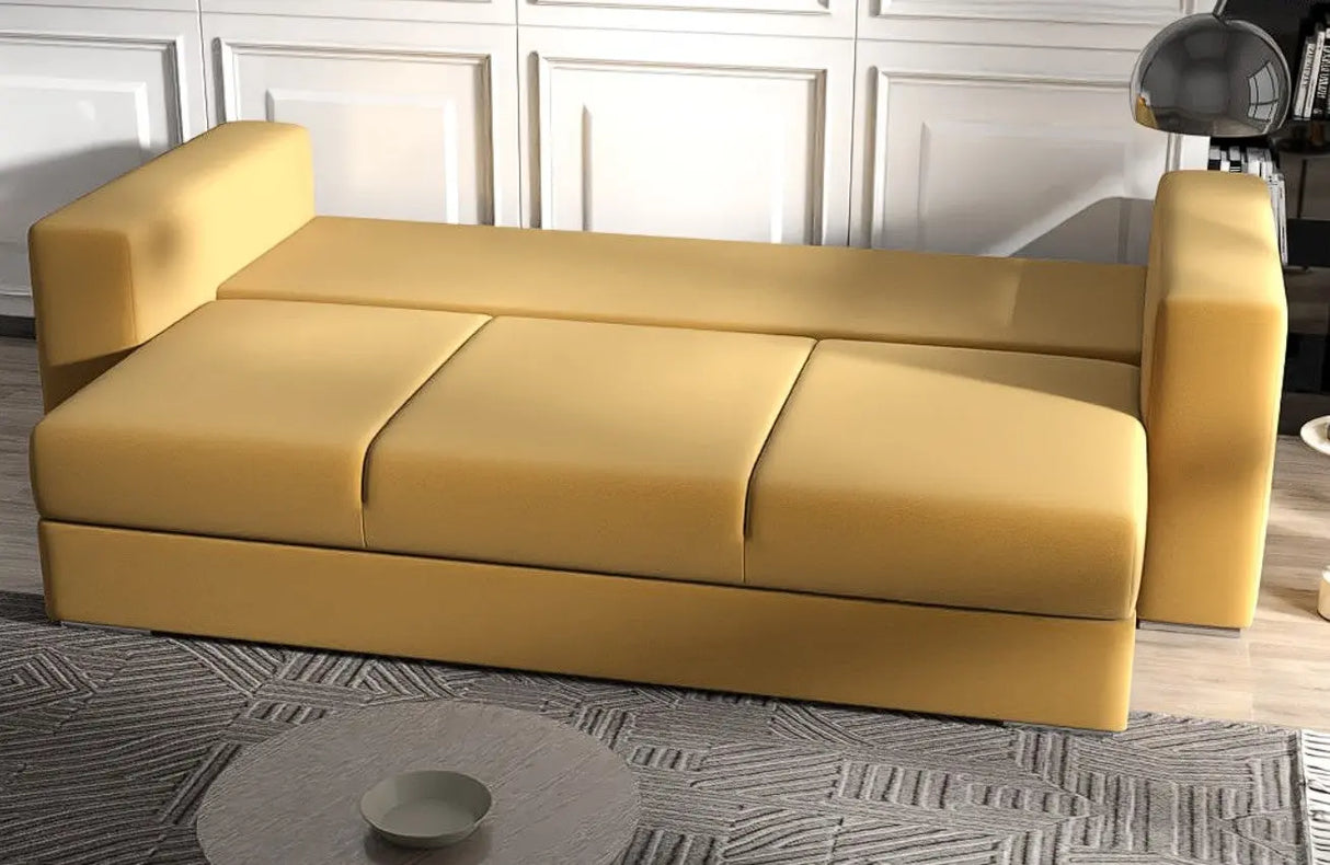 Canapea extensibilă dumonde cu ladă de depozitare si sezut confortabil din spuma HR, Gloria Muștar  240x100 cm Fabrica