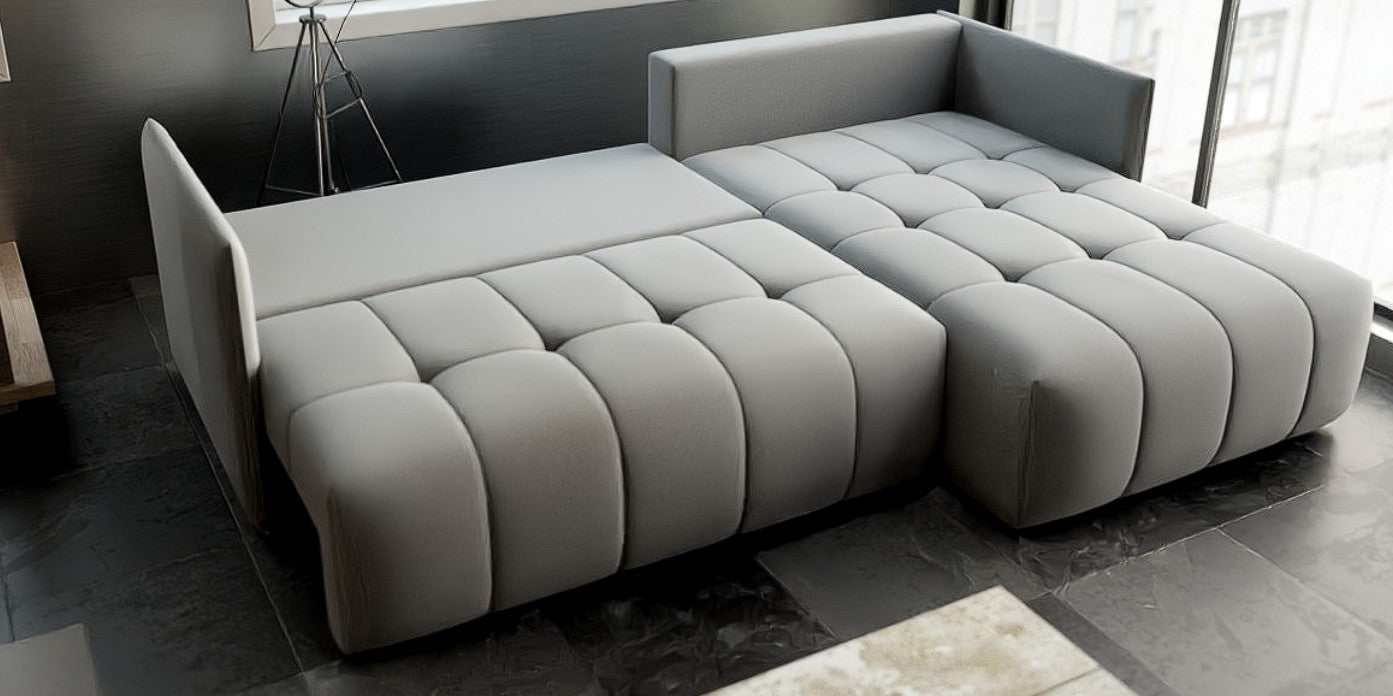 Colțar extensibil dumonde cu ladă de depozitare si sezut confortabil din spuma HR, Malta Royal Grey II 235x185 cm Fabrica