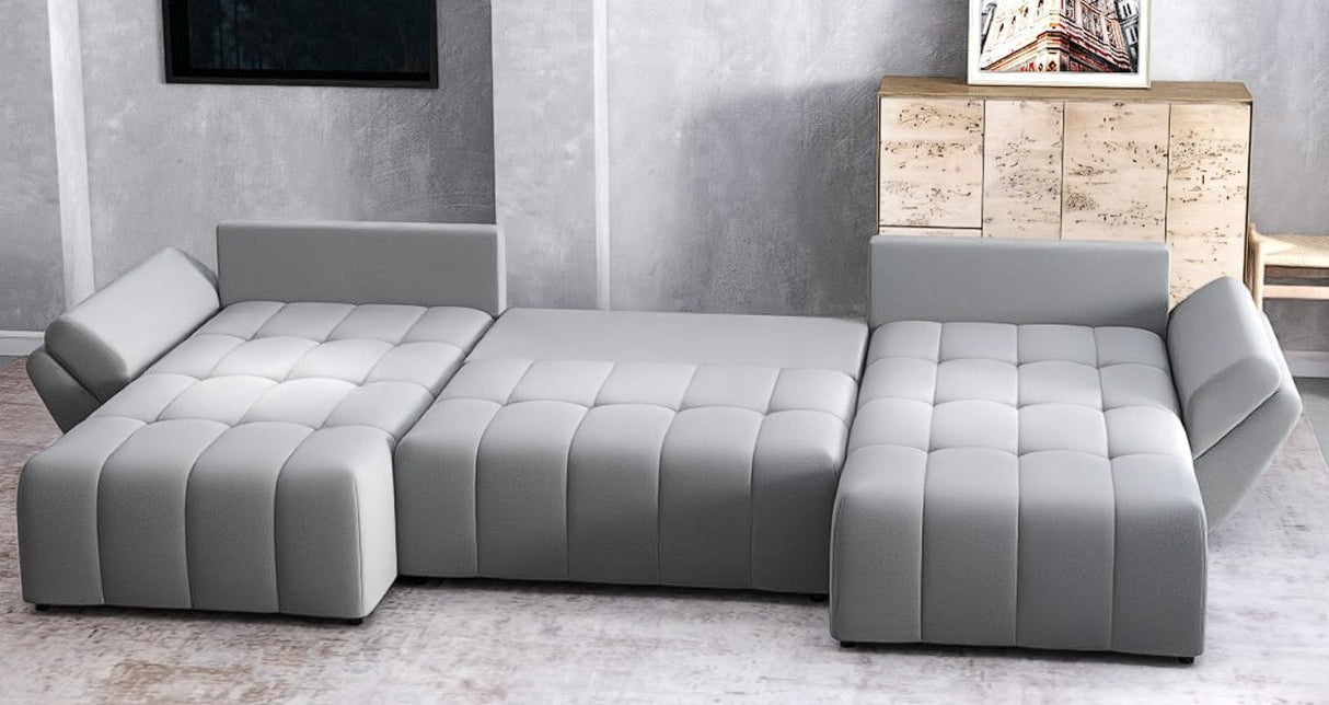 Colțar extensibil dumonde cu ladă de depozitare si sezut confortabil din spuma HR, Berlin U Royal Gri 380x180 cm Fabrica