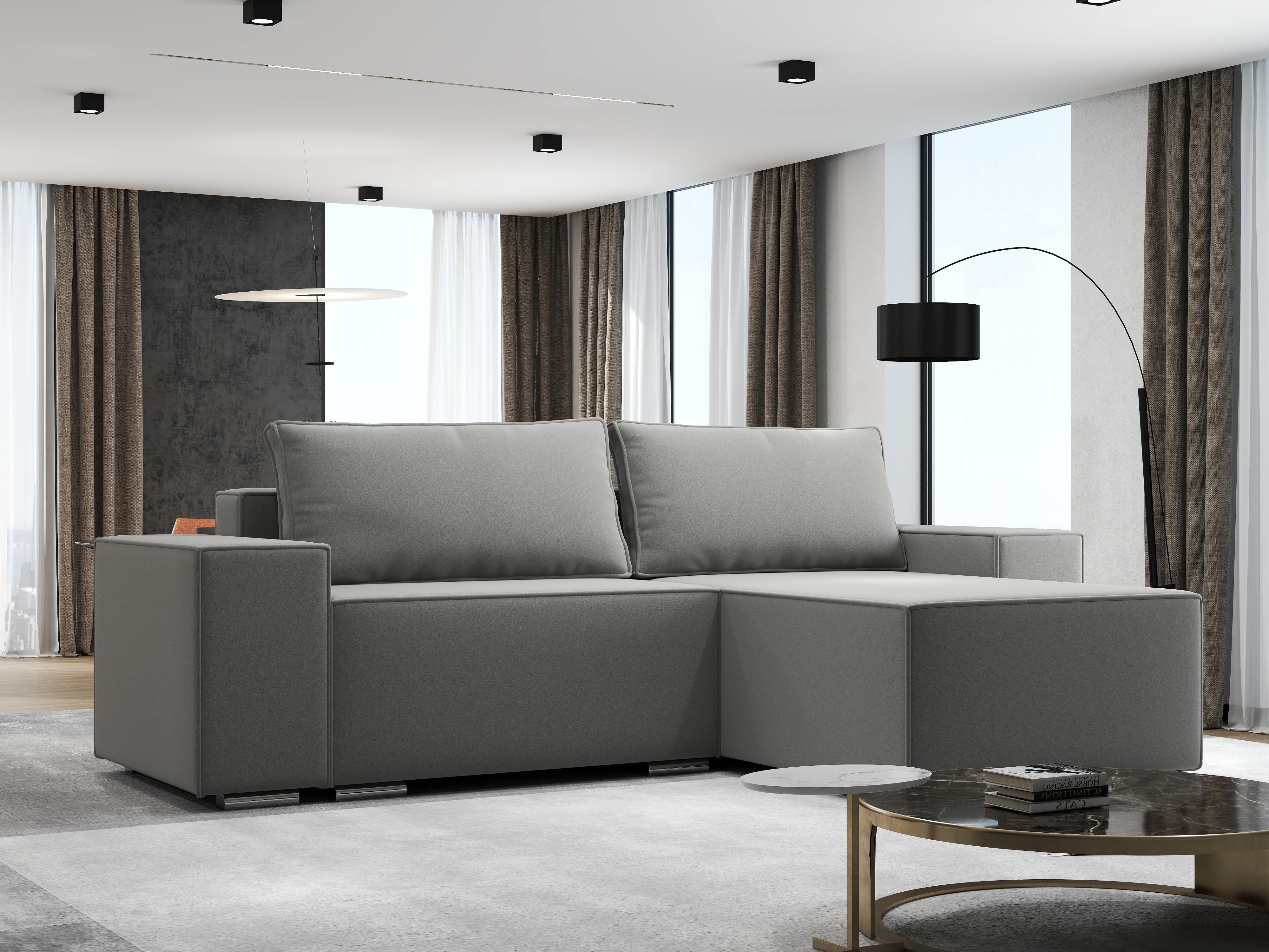 Colțar extensibil dumonde cu ladă de depozitare si sezut confortabil din spuma HR, Dream Royal Gri 290x185 cm II Fabrica