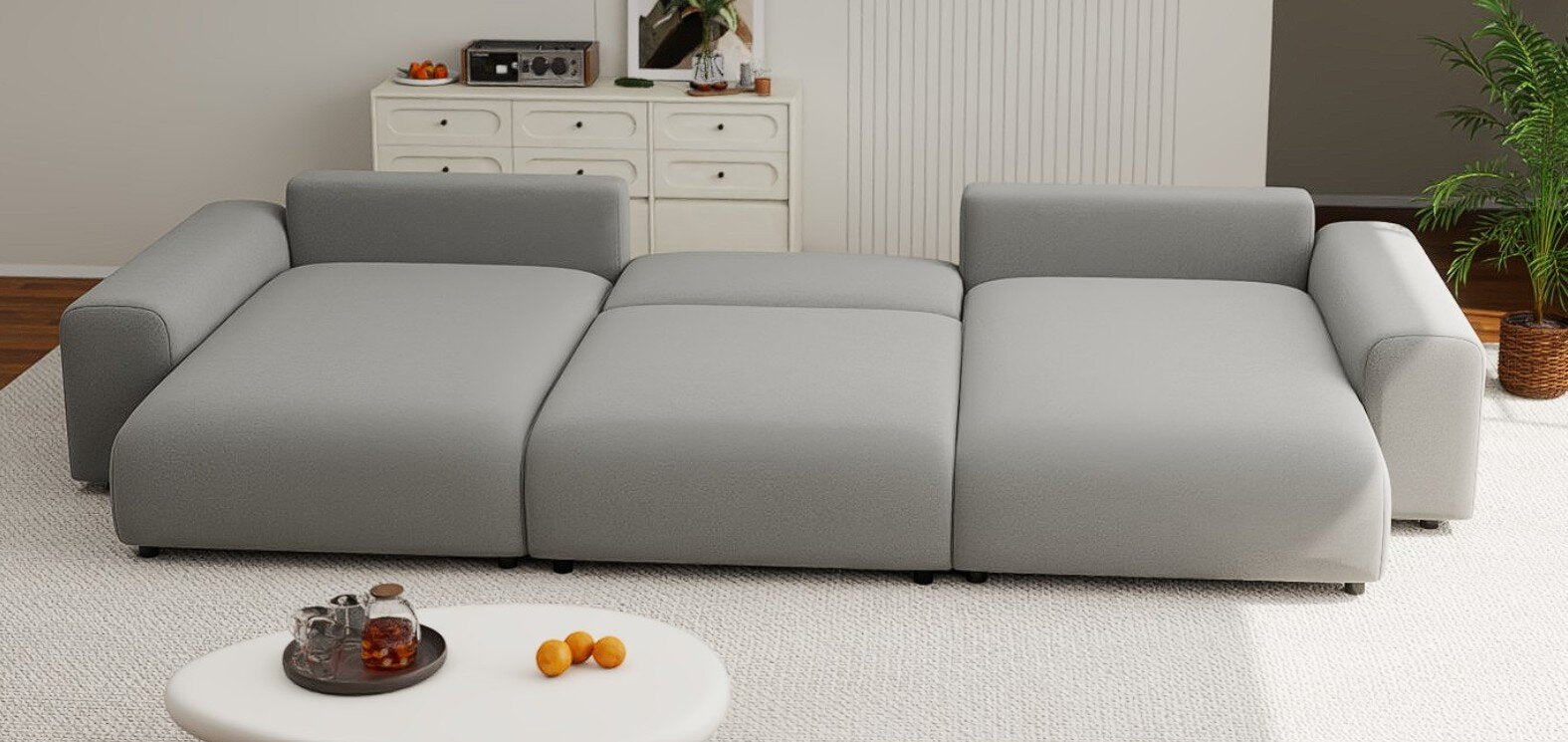 Colțar extensibil dumonde cu ladă de depozitare si sezut confortabil din spuma HR, Sarina U Royal Gri 350x168 cm