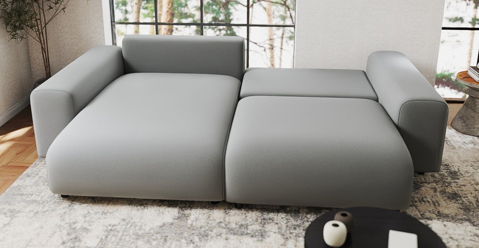 Colțar extensibil dumonde cu ladă de depozitare si sezut confortabil din spuma HR, Sarina Royal Gri 255x168 cm