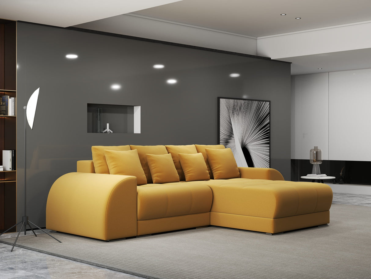 Colțar extensibil dumonde cu ladă de depozitare si sezut confortabil din spuma HR, Verona Royal Mustar II 290x185 cm Fabrica