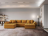 Colțar extensibil dumonde cu ladă de depozitare si sezut confortabil din spuma HR, Loana Royal Mustar U 355x185 cm Fabrica