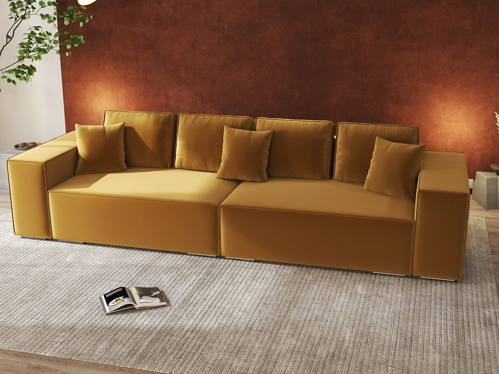 Canapea extensibilă dumonde cu ladă de depozitare si sezut confortabil din spuma HR, Dream Royal Mustar 310x100 cm Fabrica