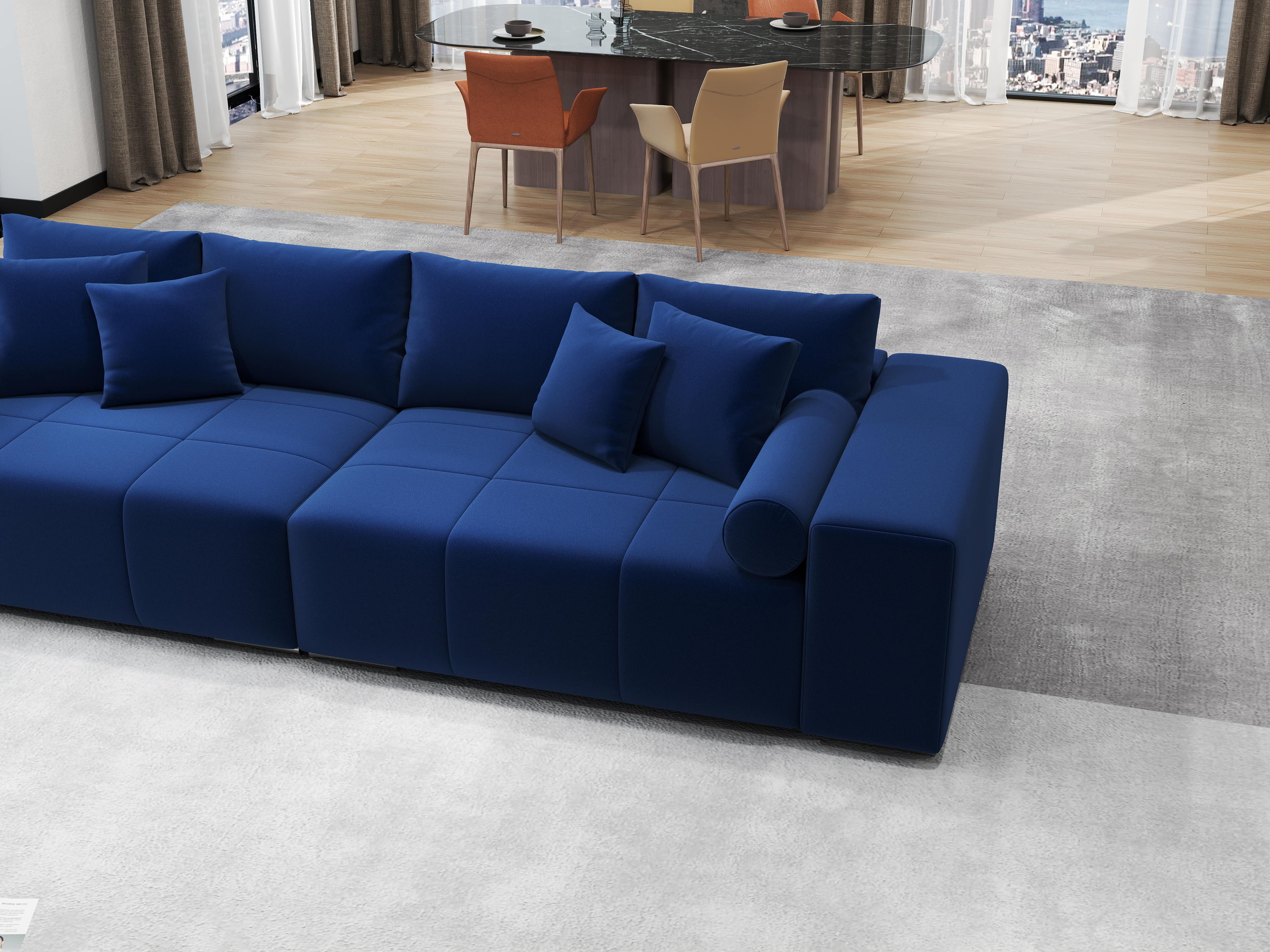 Canapea extensibilă dumonde cu ladă de depozitare si sezut confortabil din spuma HR, Marbela Royal Velvet Albastru XXL 295x100 cm fabrica