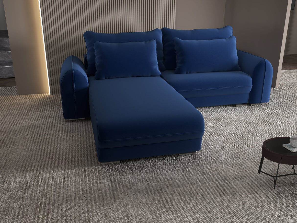 Colțar extensibil dumonde cu ladă de depozitare si sezut confortabil din spuma HR, Denver Royal Albastru 275x185 cm Fabrica