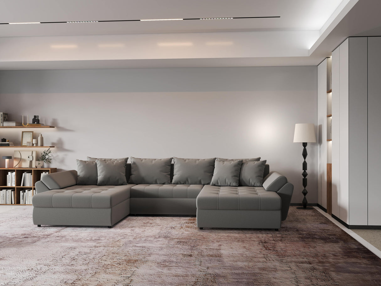 Colțar extensibil dumonde cu ladă de depozitare si sezut confortabil din spuma HR, Loana Royal Gri U 355x185 cm Fabrica