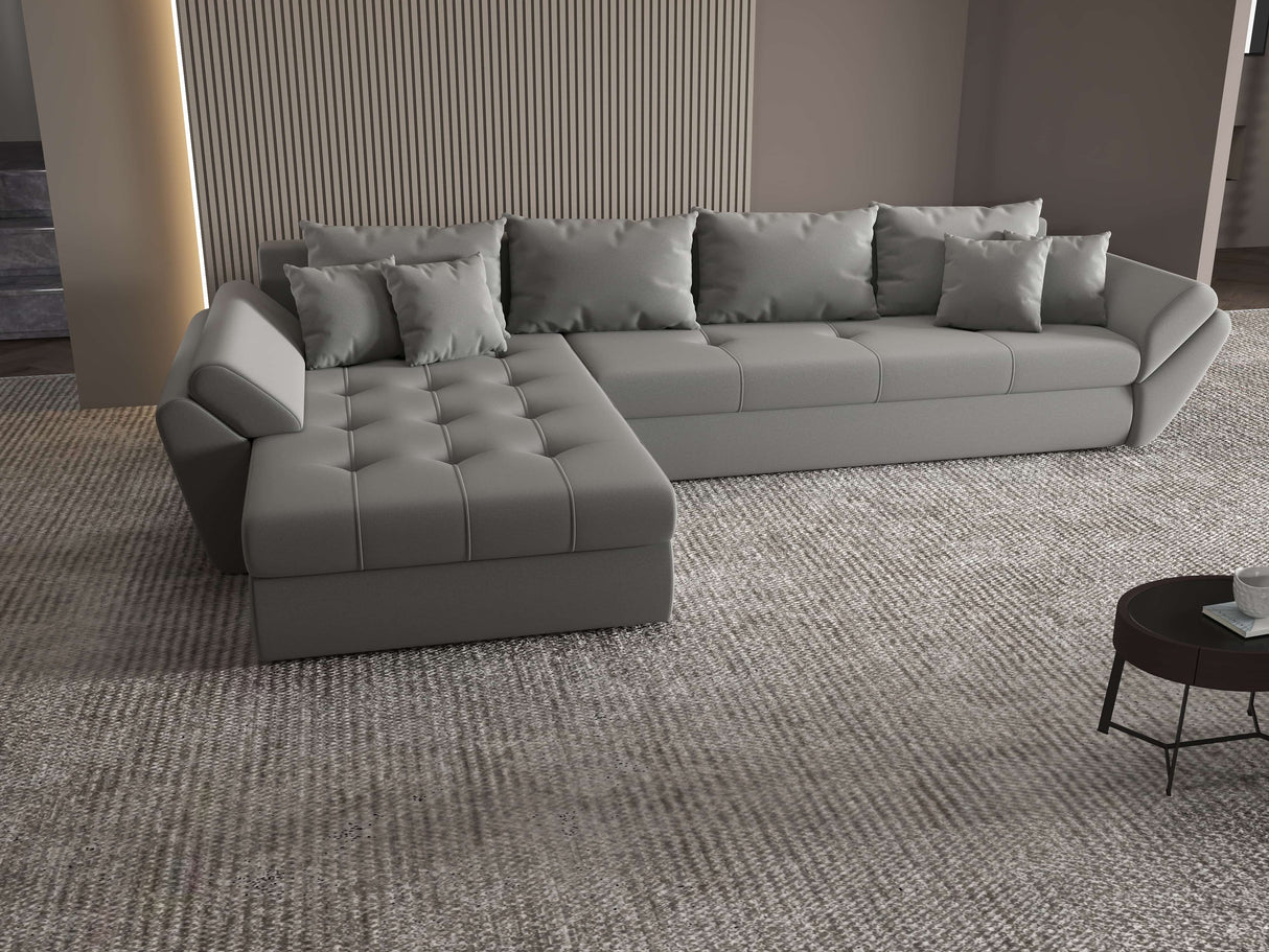 Colțar extensibil dumonde cu ladă de depozitare si sezut confortabil din spuma HR, Loana XL Royal Gri 335x185 cm Fabrica