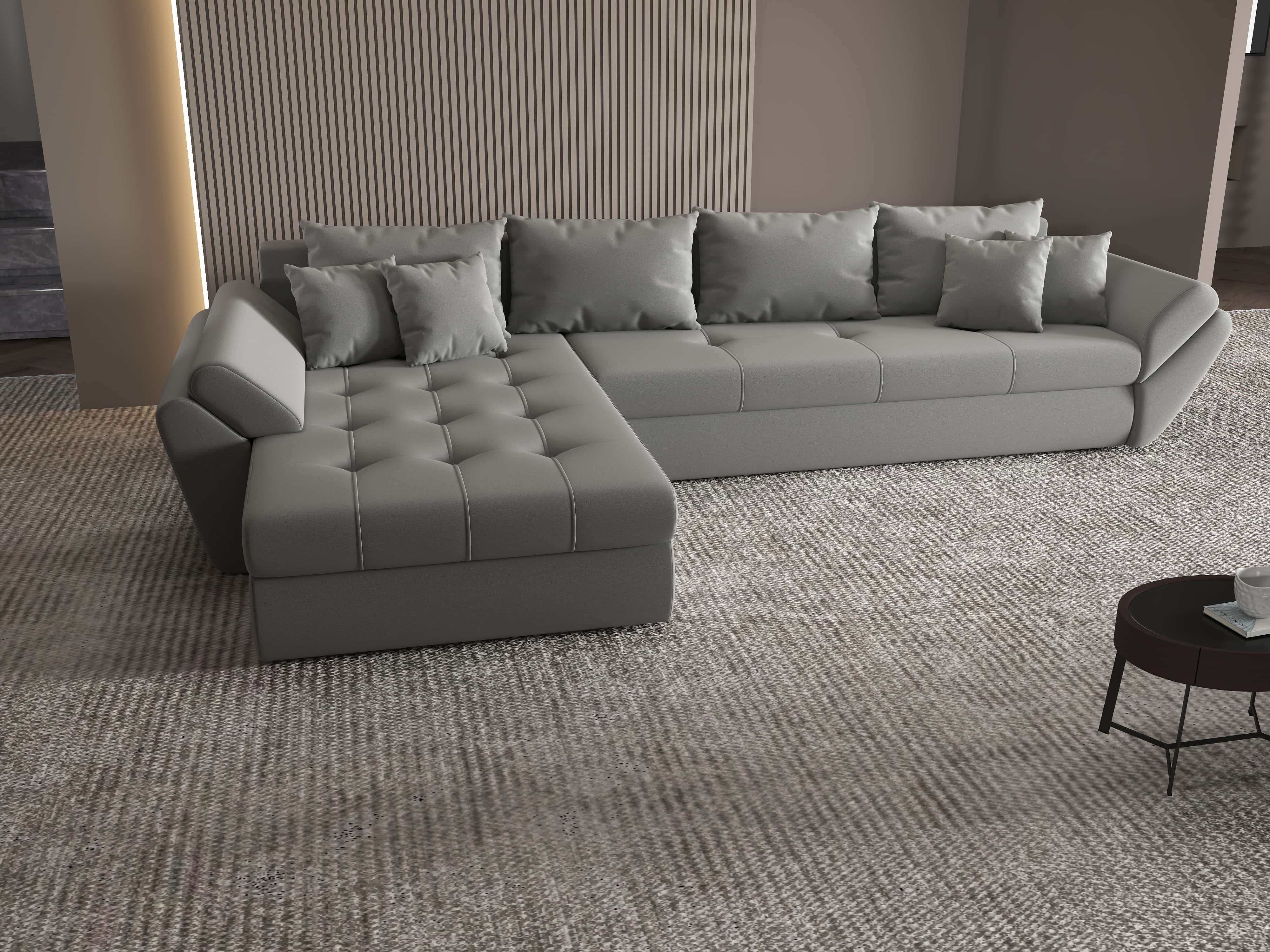 Colțar extensibil dumonde cu ladă de depozitare si sezut confortabil din spuma HR, Loana XL Royal Gri 335x185 cm Fabrica