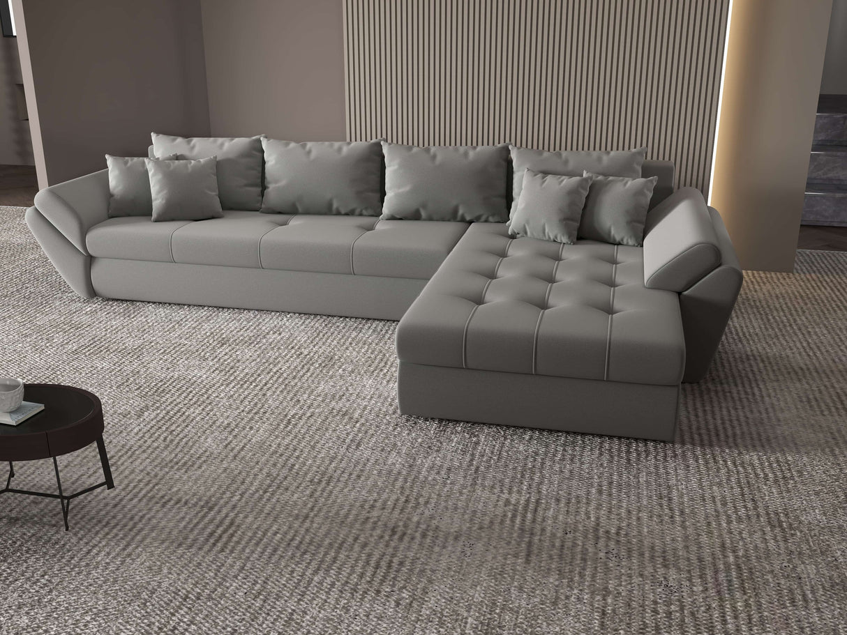 Colțar extensibil dumonde cu ladă de depozitare si sezut confortabil din spuma HR, Loana XL Royal Gri II 335x185 cm Fabrica