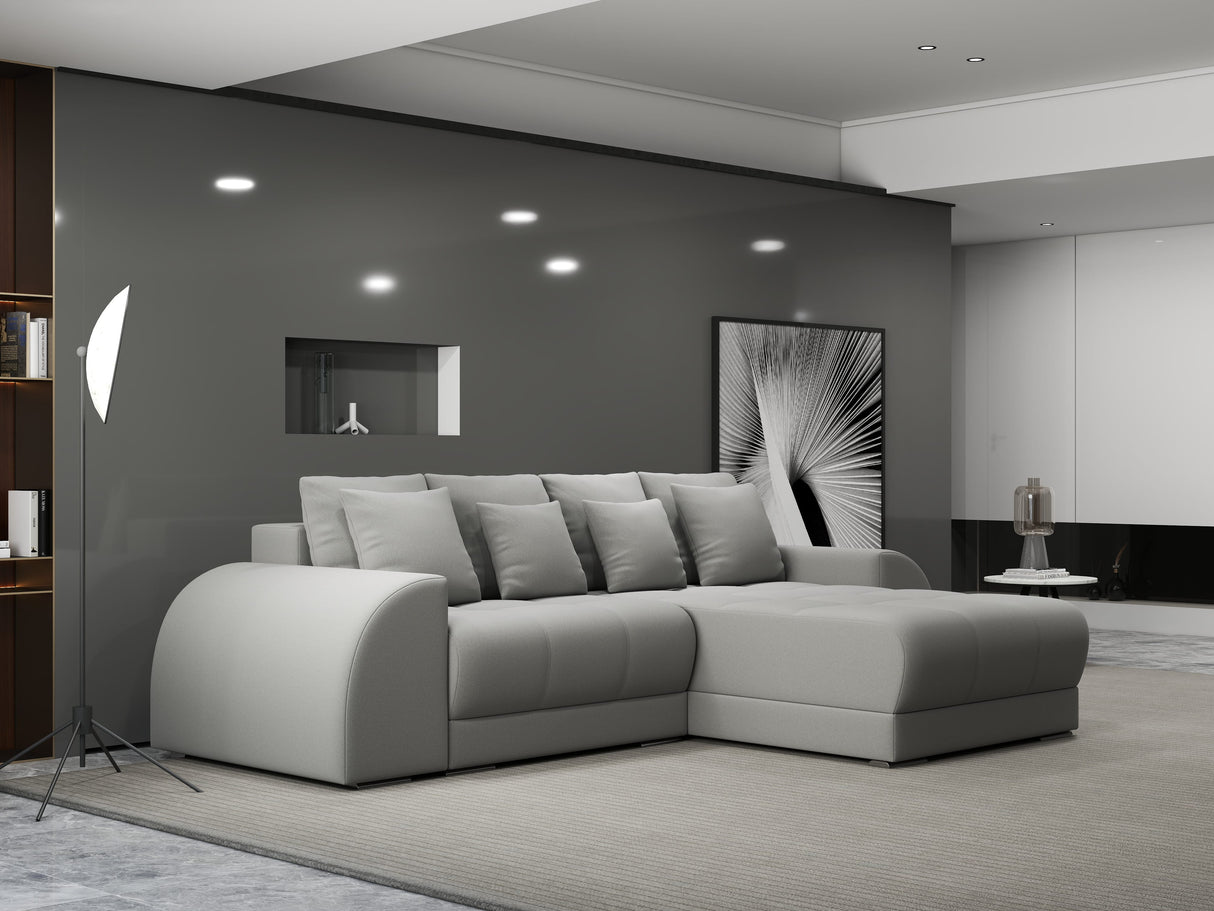 Colțar extensibil dumonde cu ladă de depozitare si sezut confortabil din spuma HR, Verona Royal Gri II 290x185 cm Fabrica