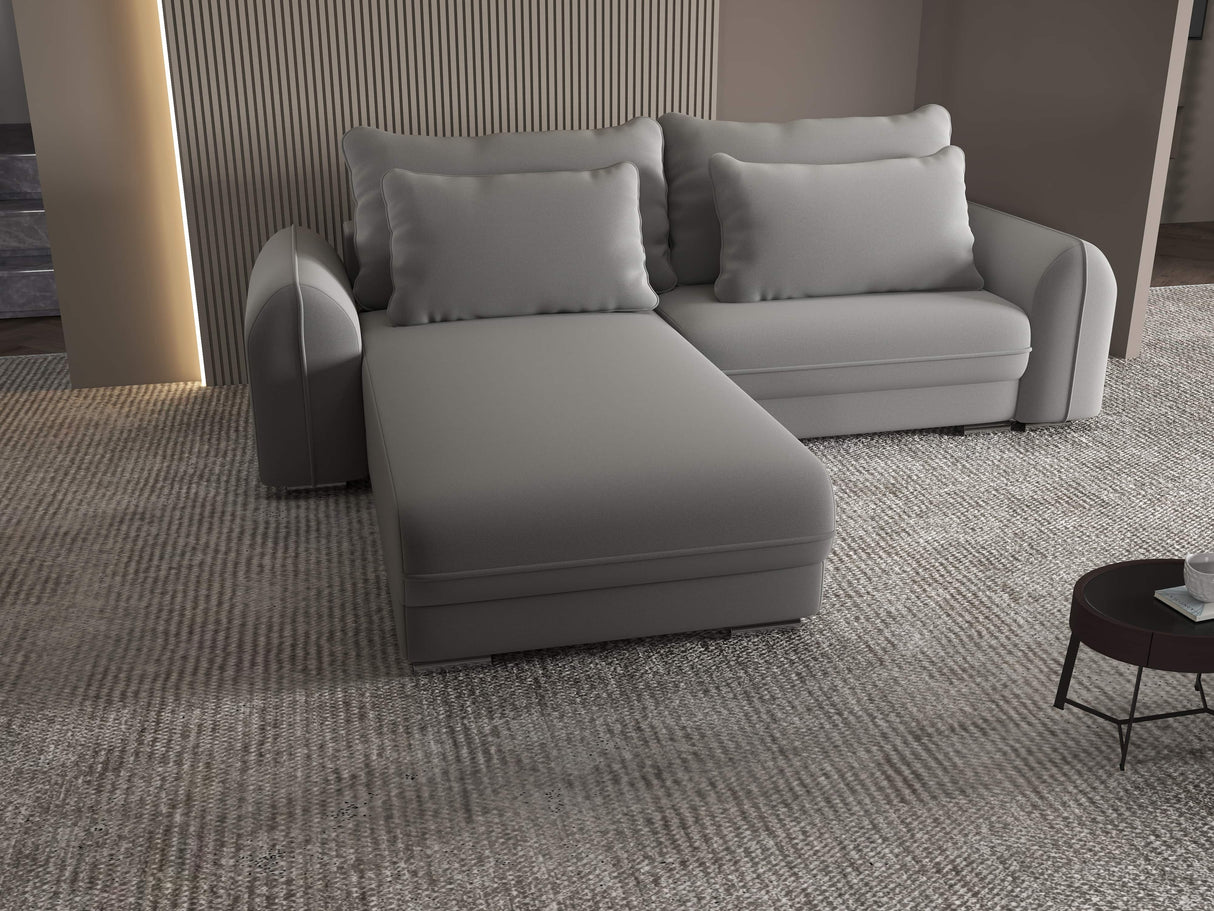 Colțar extensibil dumonde cu ladă de depozitare si sezut confortabil din spuma HR, Denver Royal Gri 275x185 cm Fabrica